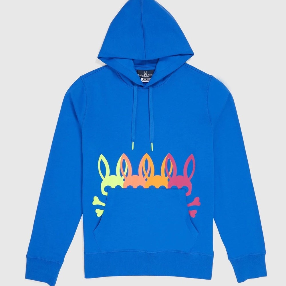 Blue Hoodie with Multicolor Design